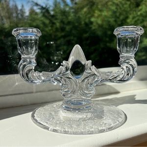 Vintage Glass New Martinsville Floral Etched Blown Glass Candlestick Holder